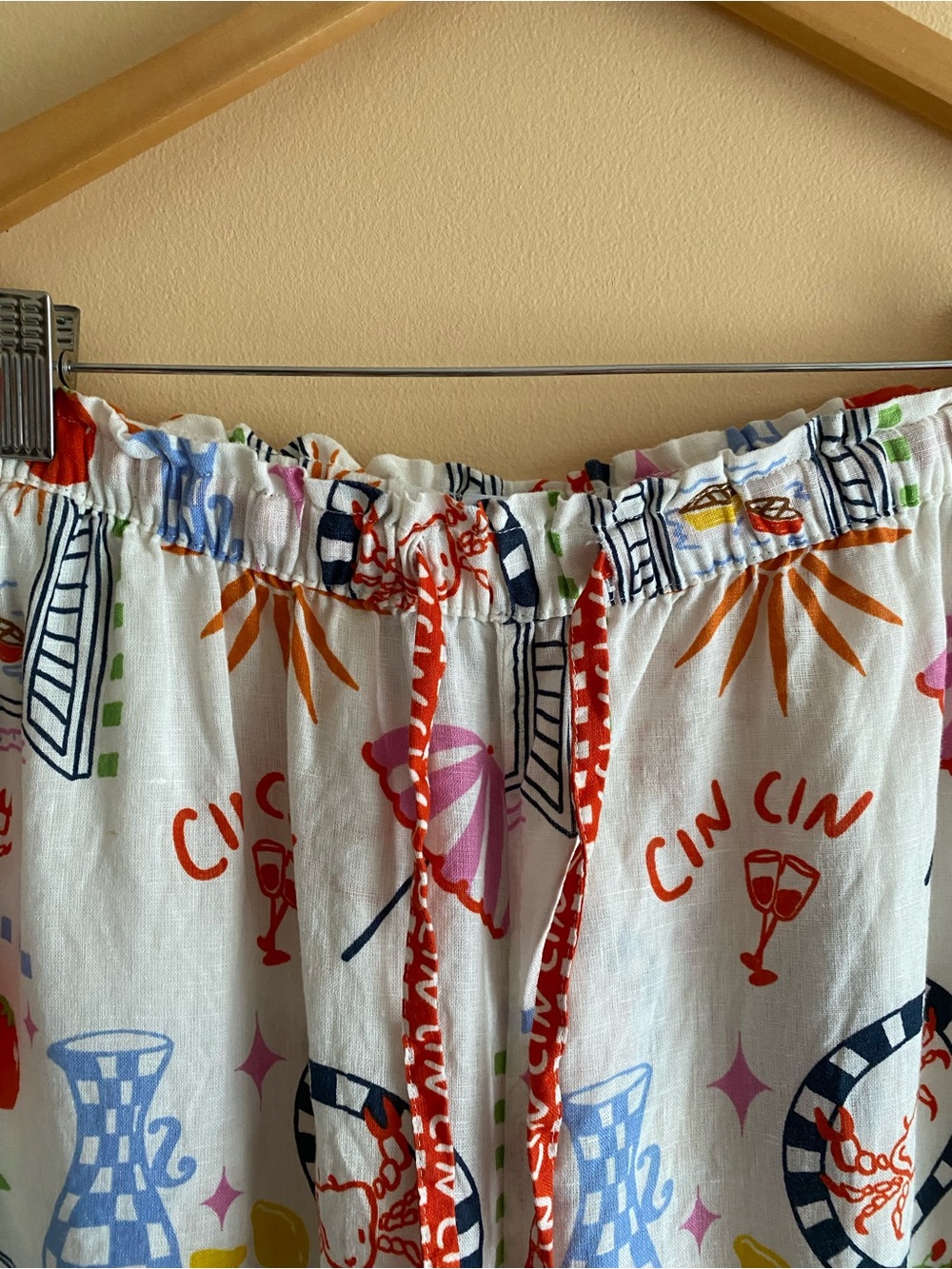 Cynthia Rowley 100% Linen Wide Leg Pants Mediterranean Print Woman XL Pockets - Picture 5 of 14